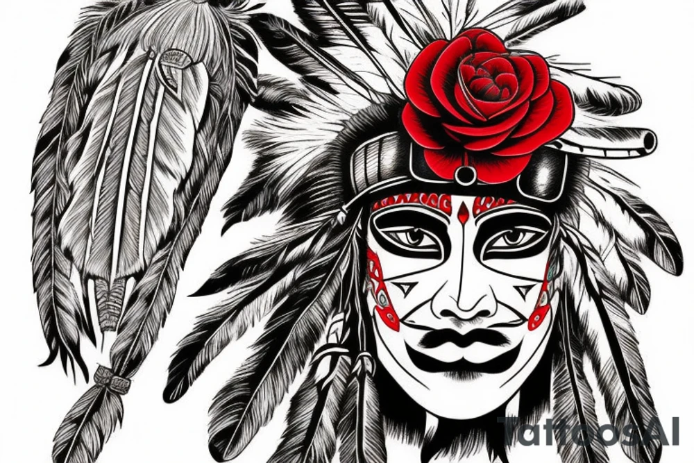 Me as a Native Indian warrior with vendetta mask and red rose tattoo idea