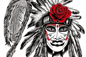 Me as a Native Indian warrior with vendetta mask and red rose tattoo idea