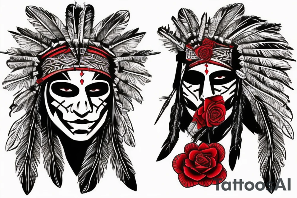 Me as a Native Indian warrior with vendetta mask and red rose tattoo idea