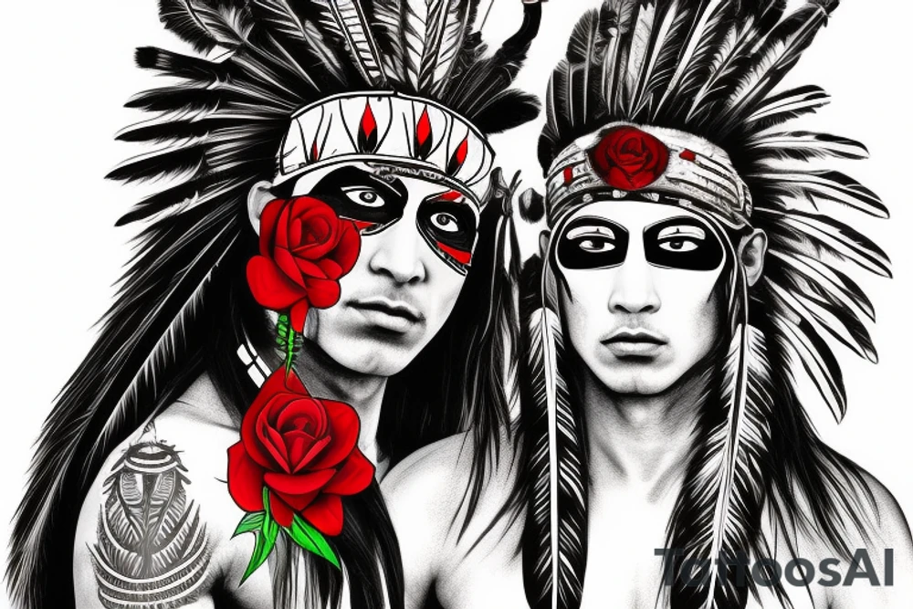 Me as a Native Indian warrior with vendetta mask and red rose tattoo idea