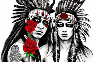 Me as a Native Indian warrior with vendetta mask and red rose tattoo idea