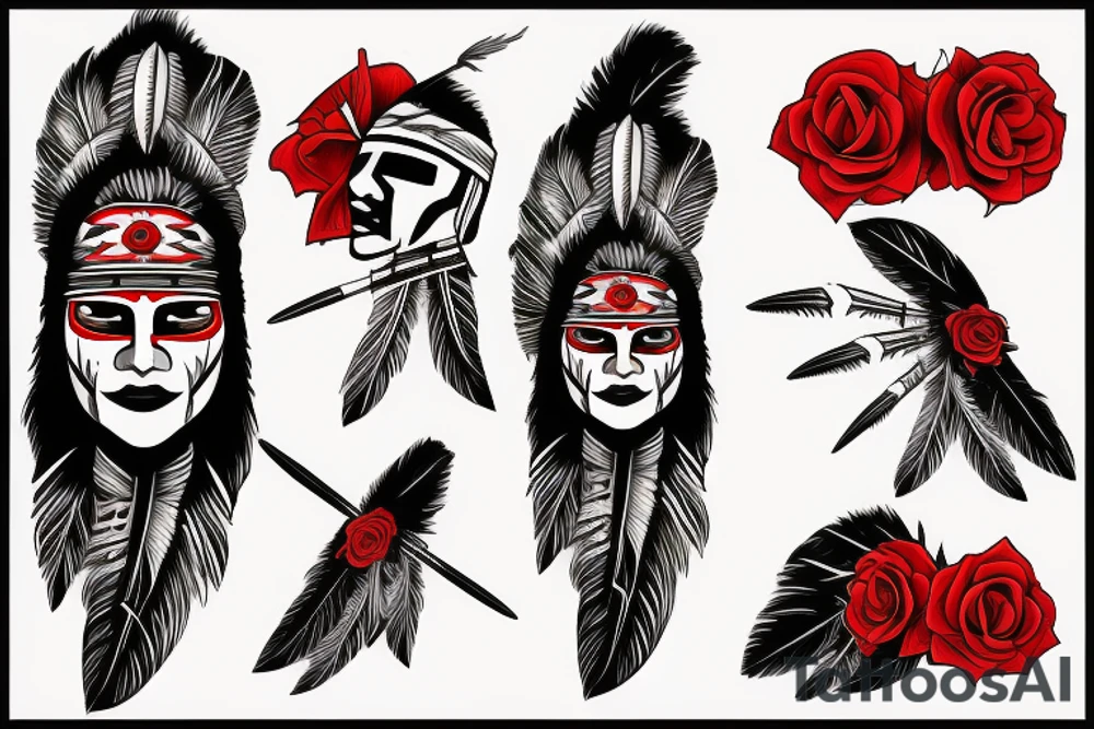 Me as a Native Indian warrior with vendetta mask and red rose tattoo idea
