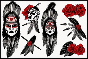 Me as a Native Indian warrior with vendetta mask and red rose tattoo idea
