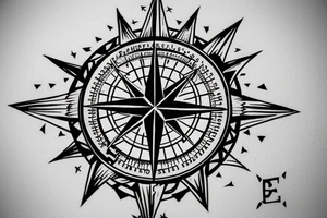 A Compass at the main. Under the compass are stairs where a person is waiting tattoo idea
