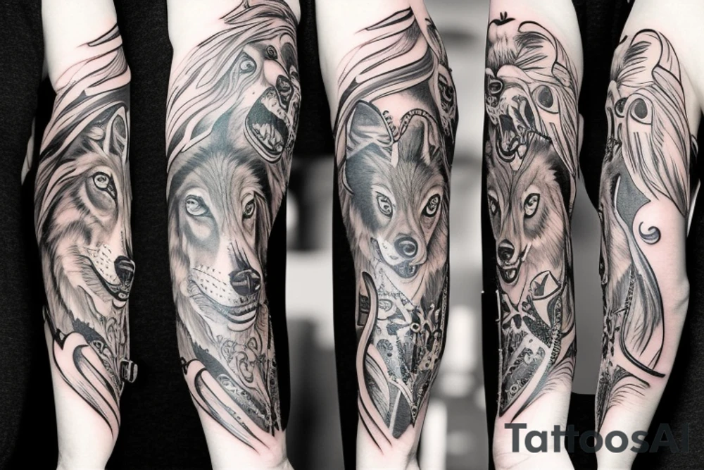 Sleeve on arm with wolfs tattoo idea