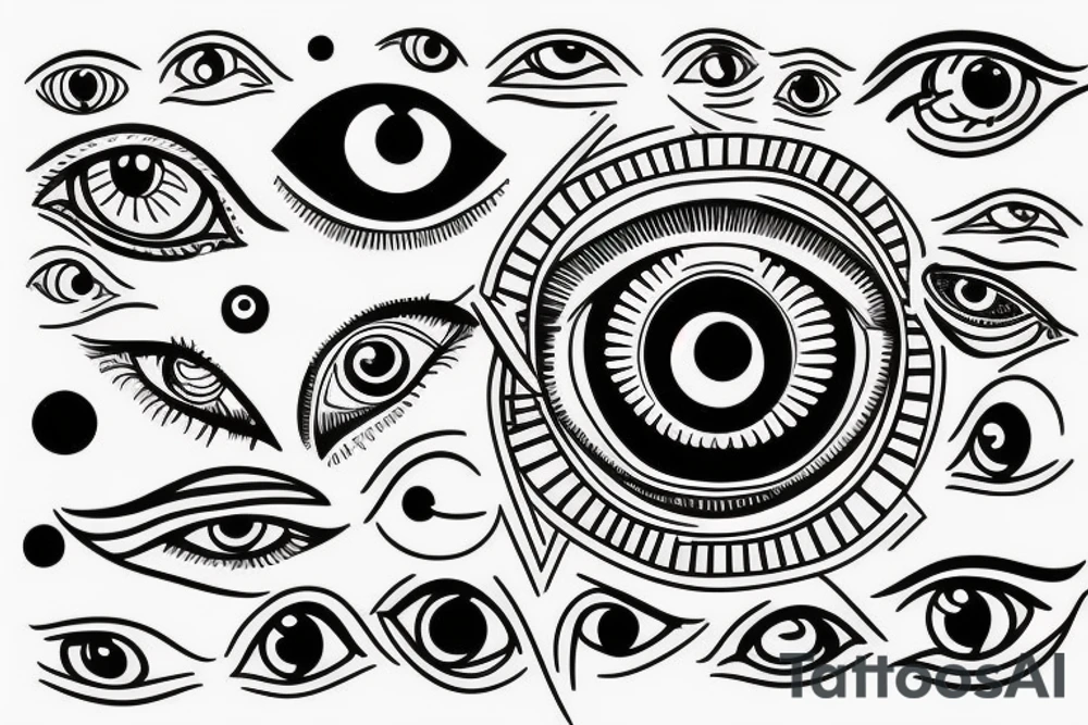 All seeing eye with unique eyeball and symmetrical background tattoo idea