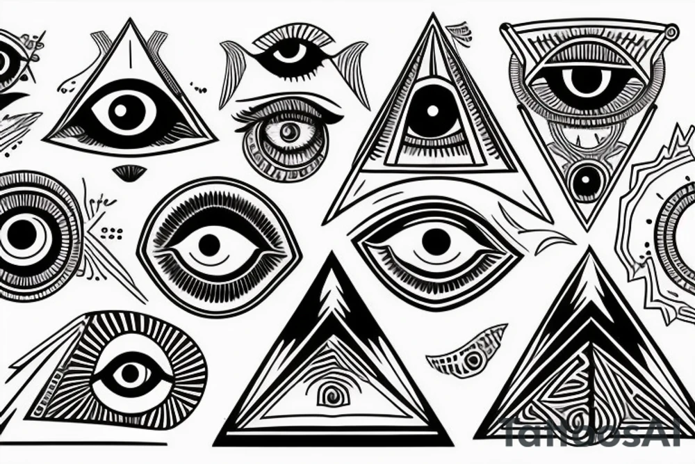 All seeing eye pyramid with unique eyeball and symmetrical background Egyptian theme tattoo idea