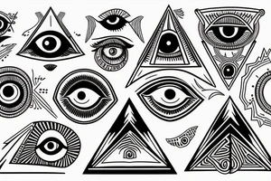 All seeing eye pyramid with unique eyeball and symmetrical background Egyptian theme tattoo idea