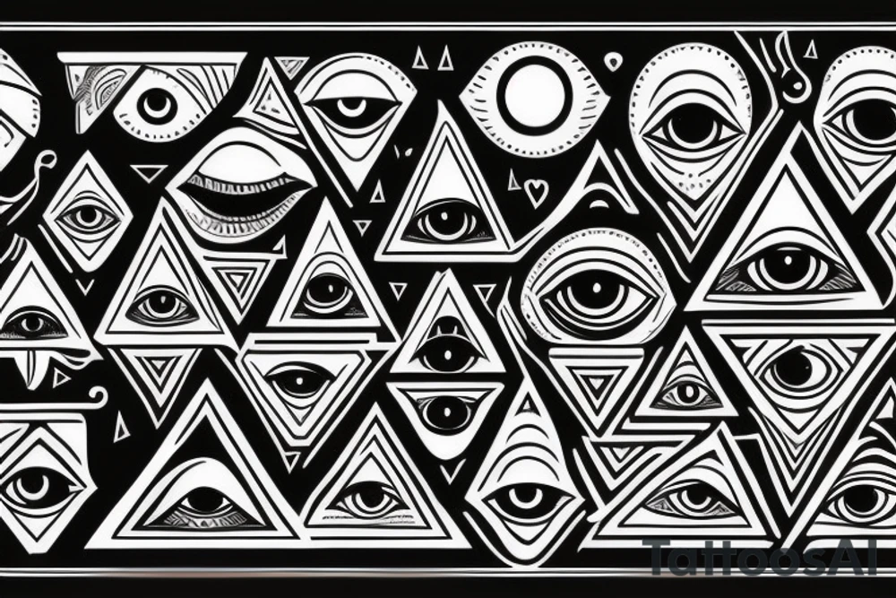 All seeing eye pyramid with unique eyeball and symmetrical background Egyptian theme tattoo idea
