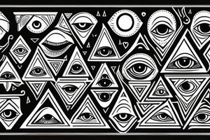 All seeing eye pyramid with unique eyeball and symmetrical background Egyptian theme tattoo idea
