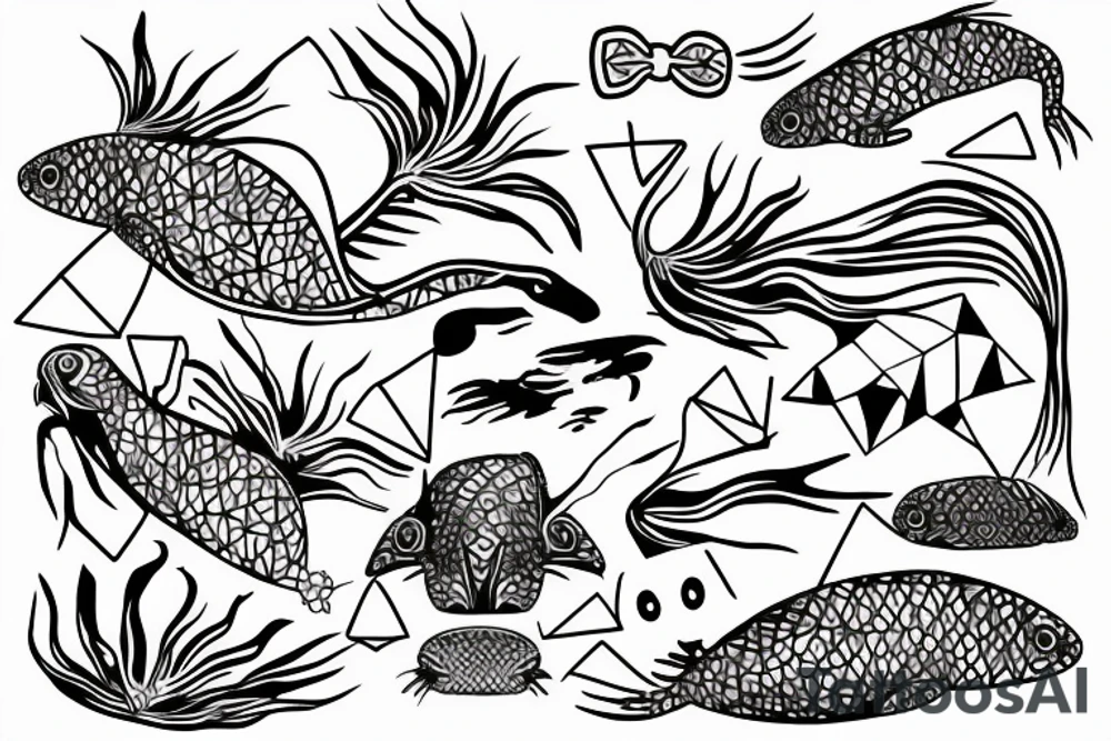 Axolotl surrounded by geometric art tattoo idea