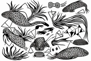 Axolotl surrounded by geometric art tattoo idea