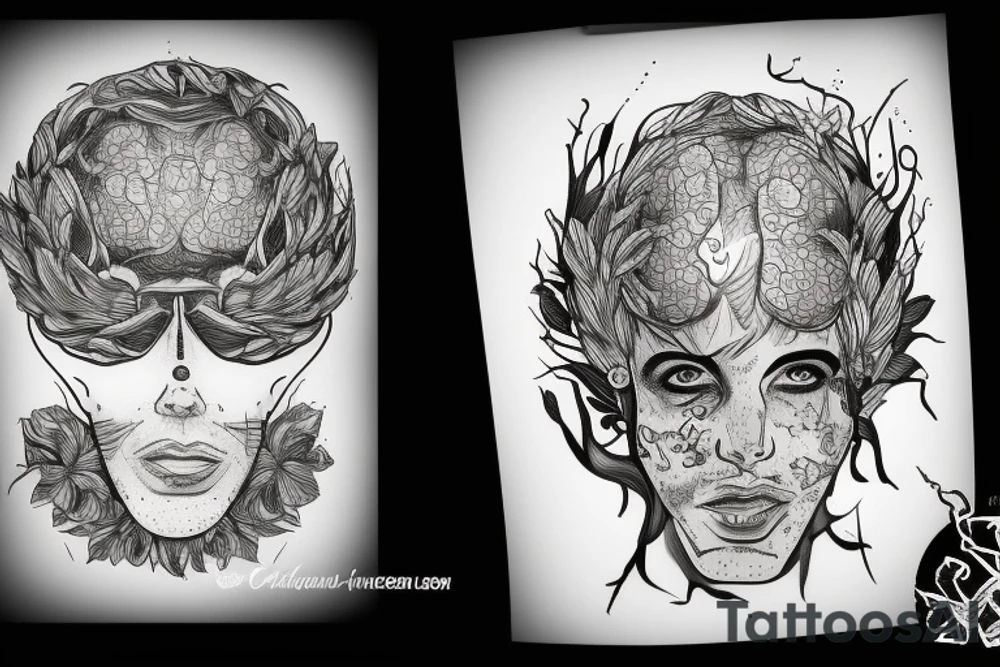 La creación de Miguel Ángel con un Cerebro y neuronas haciendo sinapsis tattoo idea