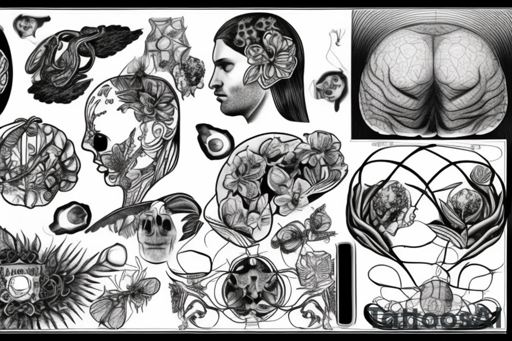 La creación de Miguel Ángel con un Cerebro y neuronas haciendo sinapsis tattoo idea
