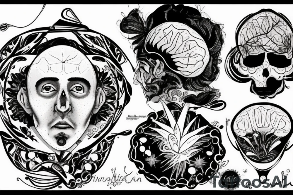 La creación de Miguel Ángel con un Cerebro y neuronas haciendo sinapsis tattoo idea