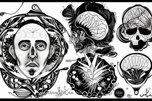 La creación de Miguel Ángel con un Cerebro y neuronas haciendo sinapsis tattoo idea