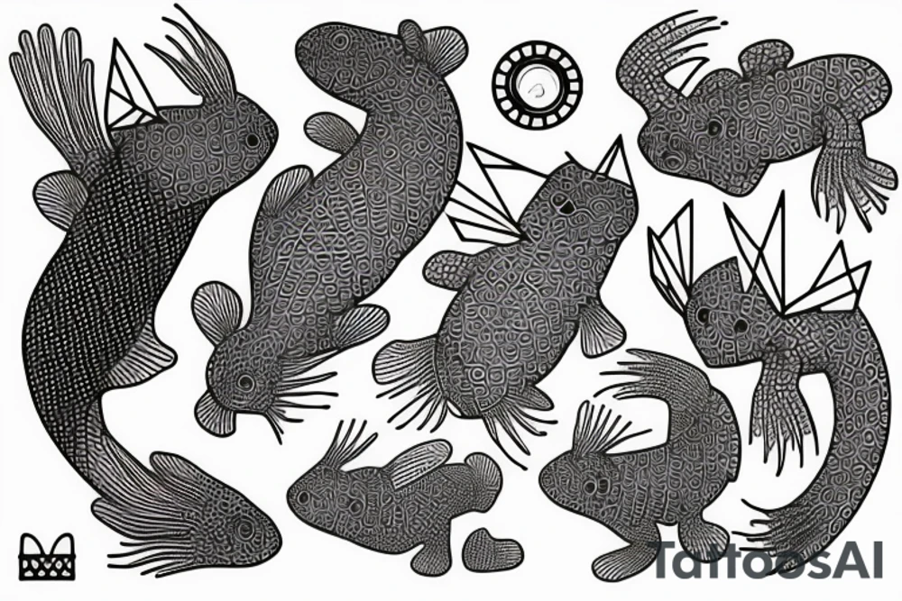 Axolotl with some geometrical forms tattoo idea