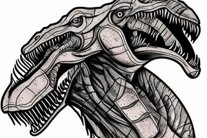 Chrome T-Rex holding a fire sword tattoo idea