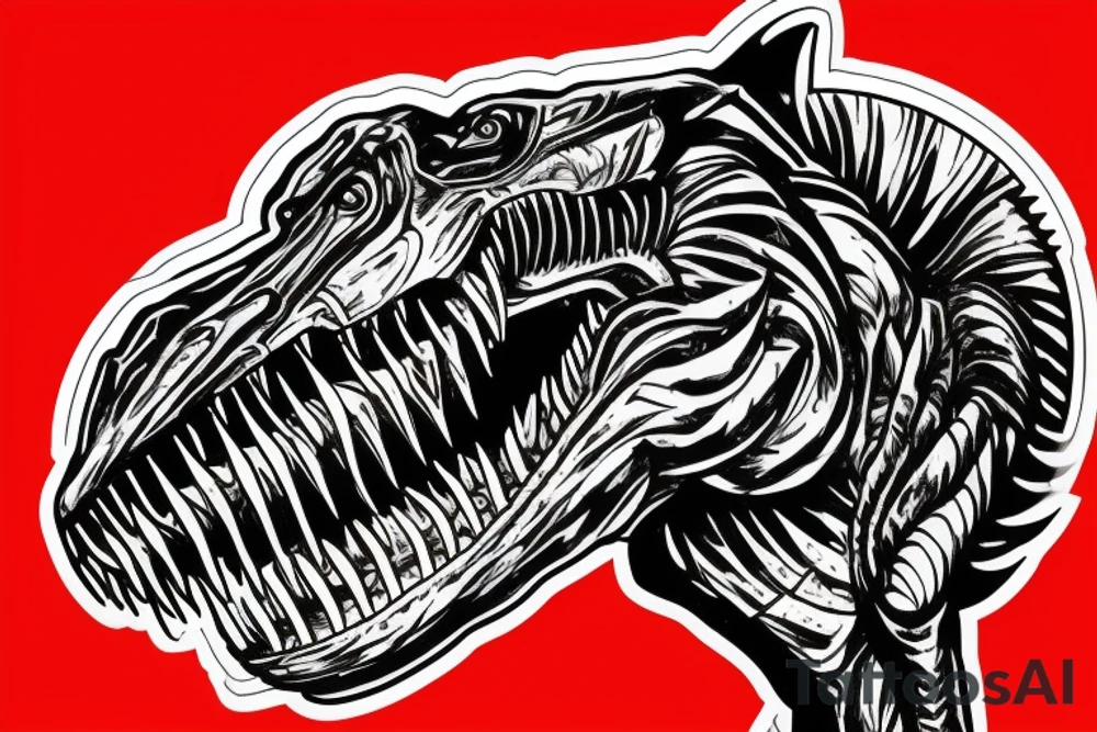 Chrome T-Rex holding a fire sword tattoo idea