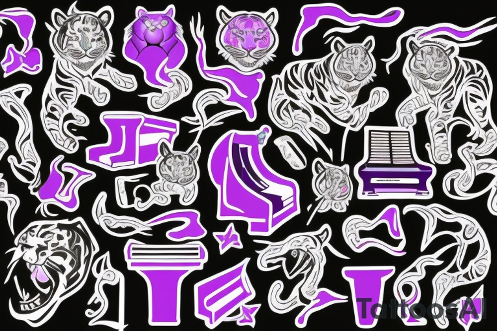 Purple Tiger playing the piano tattoo idea