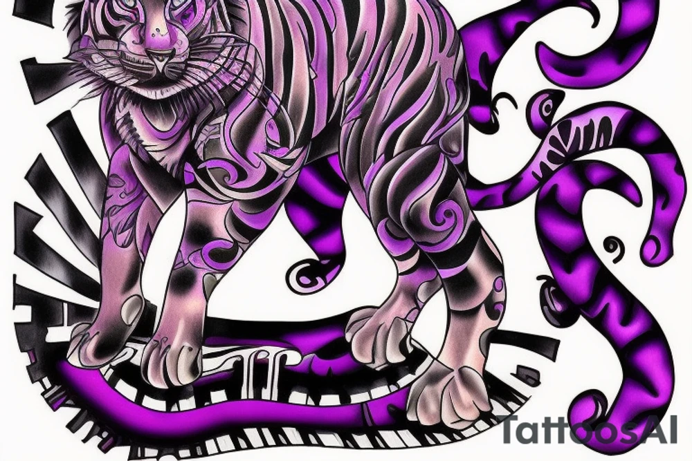 Purple Tiger playing the piano tattoo idea