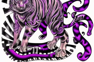 Purple Tiger playing the piano tattoo idea