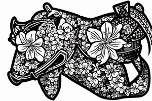 cherry blossom with a panther and a crusader helmet buried in the ground tattoo idea