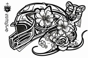 cherry blossom with a panther and a crusader helmet buried in the ground tattoo idea