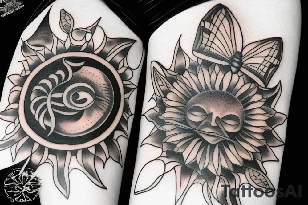Moth, sun, moon tattoo idea