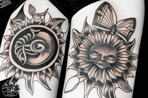 Moth, sun, moon tattoo idea