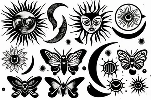 Moth, sun, moon tattoo idea