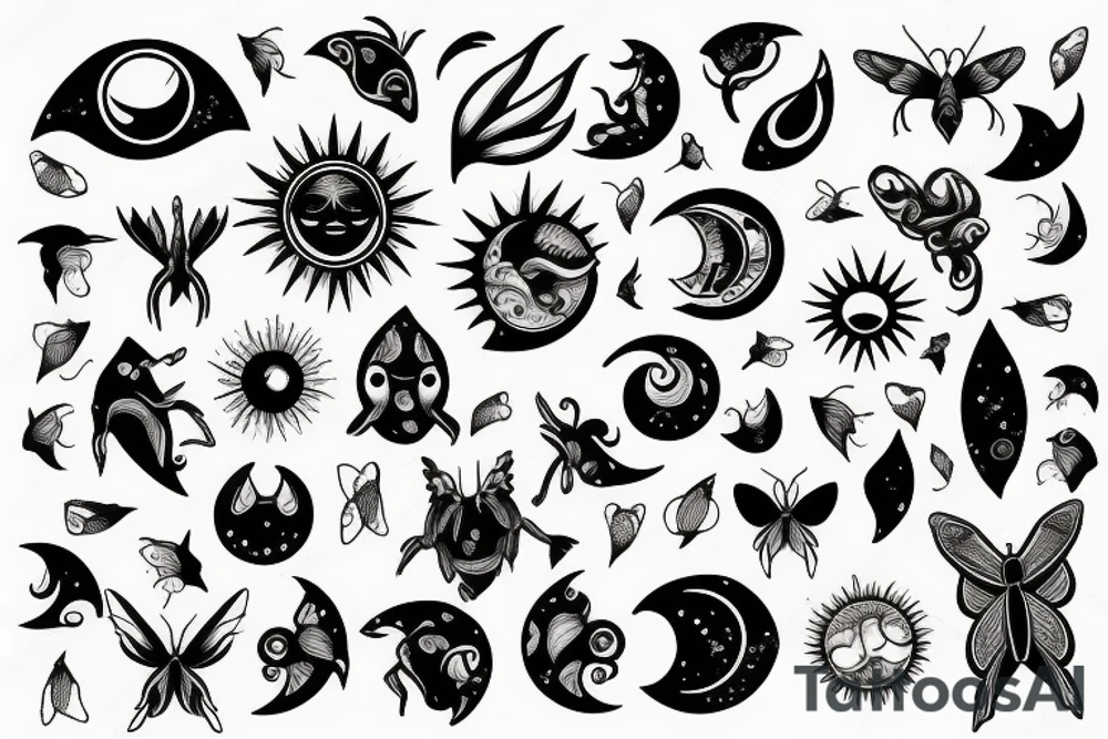Moth, sun, moon tattoo idea