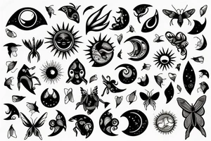 Moth, sun, moon tattoo idea