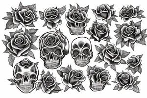 roses skulls and tomestones tattoo idea