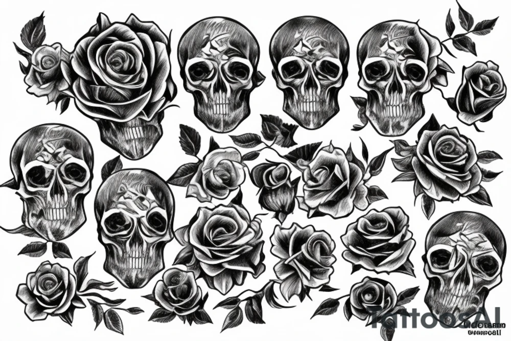 roses skulls and tomestones tattoo idea