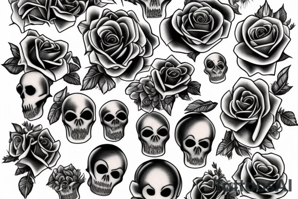 roses skulls and tombstones tattoo idea