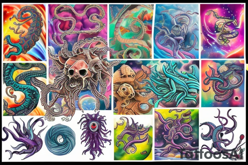 Psychedelic space kraken tattoo idea