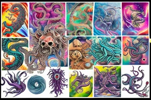 Psychedelic space kraken tattoo idea