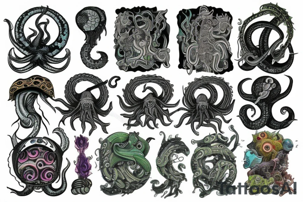 Psychedelic space kraken tattoo idea