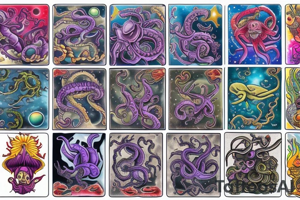Psychedelic space kraken tattoo idea