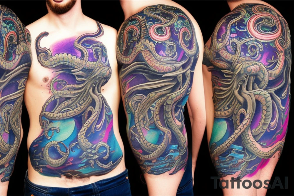 Psychedelic space kraken tattoo idea