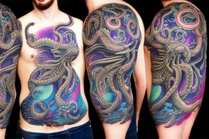Psychedelic space kraken tattoo idea