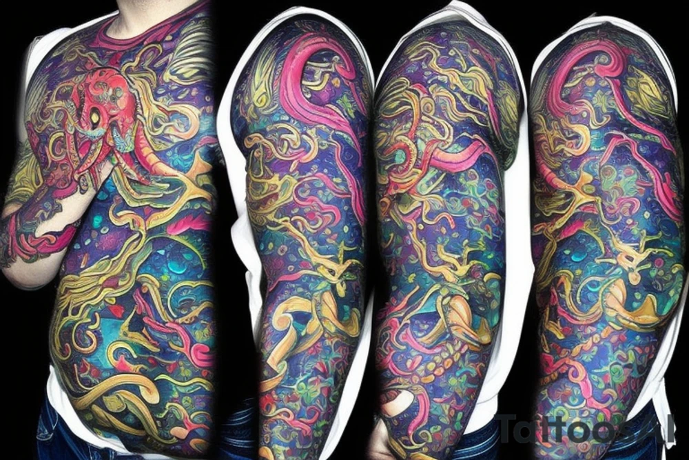 Psychedelic space kraken tattoo idea