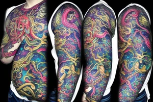 Psychedelic space kraken tattoo idea