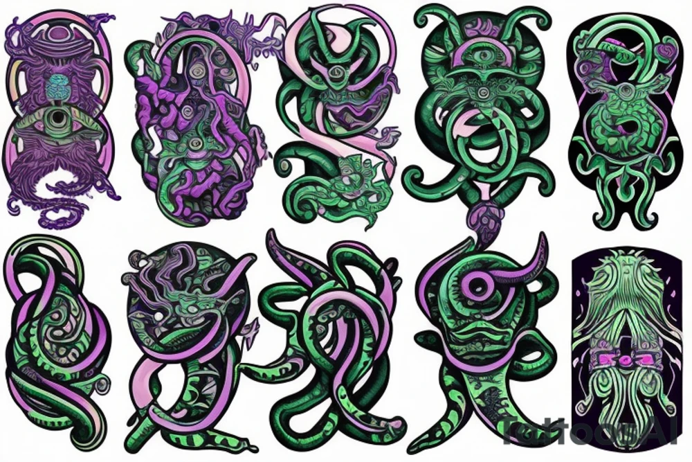 Psychedelic space kraken tattoo idea