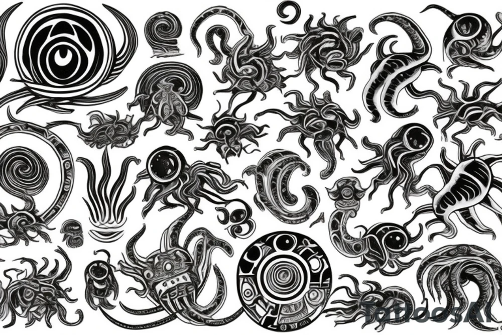 Psychedelic space kraken tattoo idea