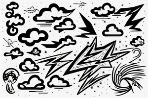 Lightning coming from a cloud spreading out tattoo idea