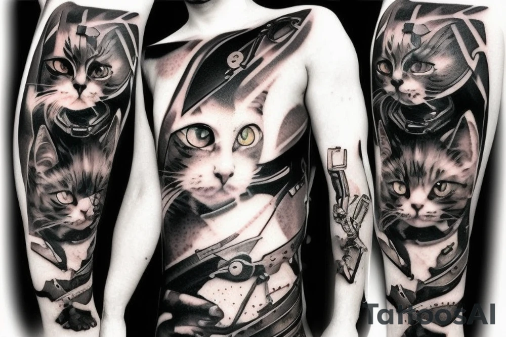 Cat cyberpunk warrior with scars tattoo idea