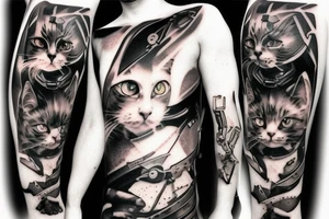 Cat cyberpunk warrior with scars tattoo idea