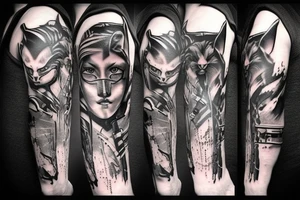 Cat cyberpunk warrior with scars tattoo idea